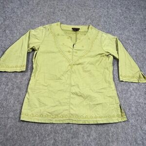 Royal Robbins Green 3/4 Sleeve Embroidered Popover Top Women's Size‎ Medium